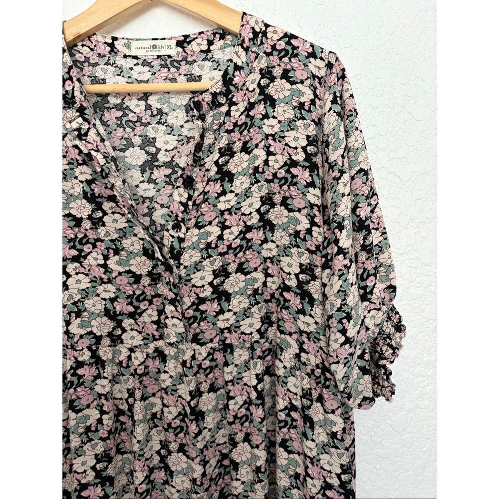 Natural Life Floral Rayon Midi Dress XL Boho Tiered Cottagecore Peasant Multi - Picture 6 of 12